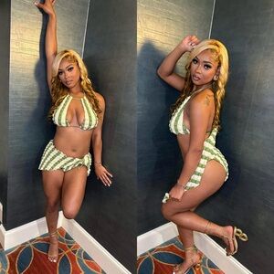 Striped Green and White Bikini Set